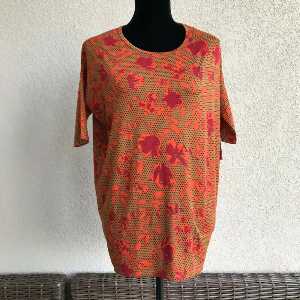 LuLaRoe Orange Brown Red Blue Irma Top Tunic XXS NEW NWT Polka Dot - Picture 7 of 8